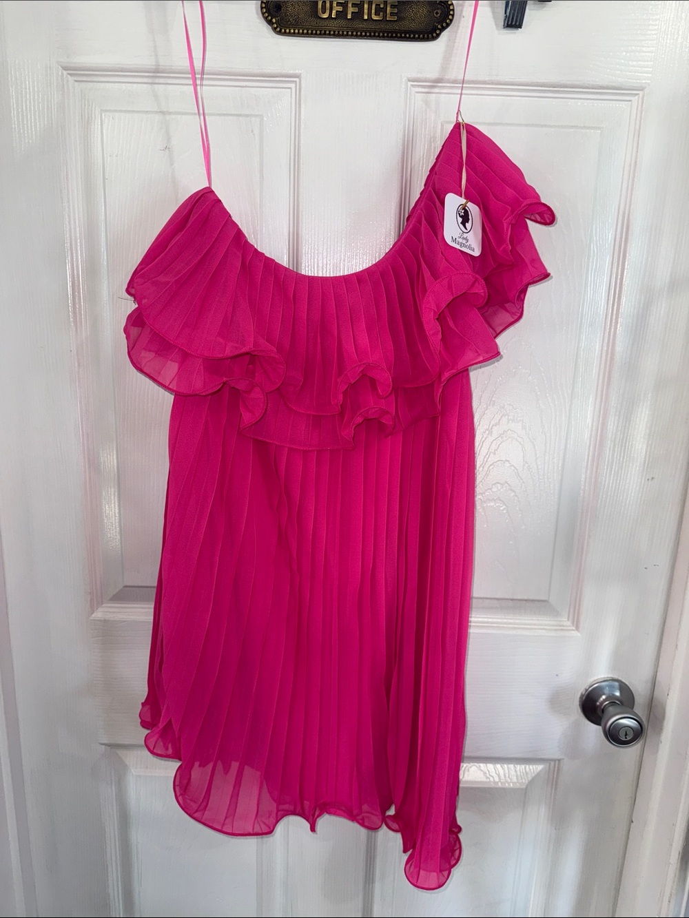 Flying Tomato Hot Pink Ruffled Pleated Spaghetti Strap Dress